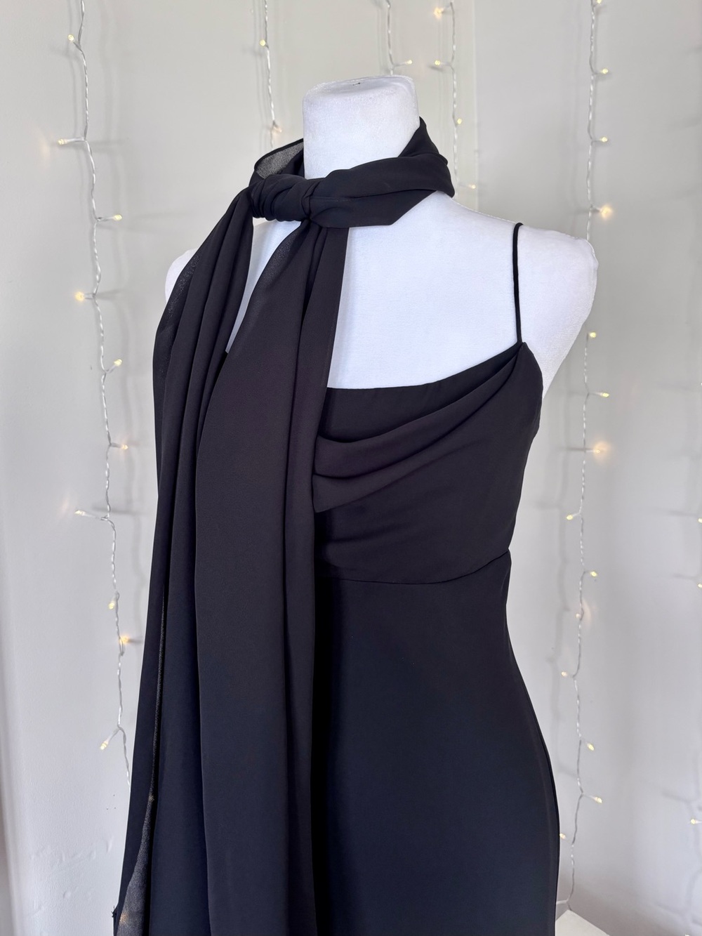Vintage Michaelangelo Black Cowl Neck Maxi Dress + Scarf